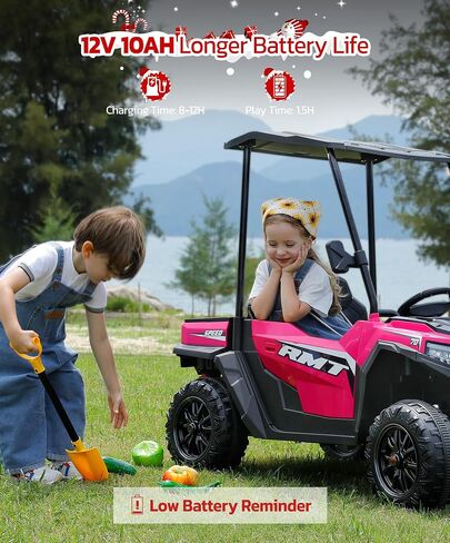 ELEMARA 2 Seater Ride on Toy for Big Kids w/Sun Shade, Dump Bed & Shovel,4WD Powered Electric Ride on Car,12V 10AH Battery Cars w/Remote Control, Ride on Truck,3 Speeds,LED Lights,Bluetooth Music,Pink in Saudi Arabia