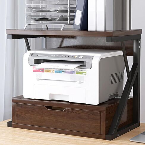 Printer Stand for Desk,2 Tier Desktop Printer Stand,Home Printer Stand with Storage Drawer,Small Printer Table,Desk Organizer Shelf for Top of Desk,Printer Rack for Fax Machine,Scanner-Walnut in Saudi Arabia