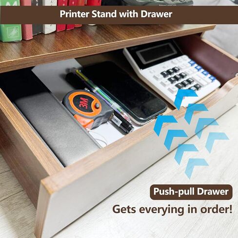 Printer Stand for Desk,2 Tier Desktop Printer Stand,Home Printer Stand with Storage Drawer,Small Printer Table,Desk Organizer Shelf for Top of Desk,Printer Rack for Fax Machine,Scanner-Walnut in Saudi Arabia