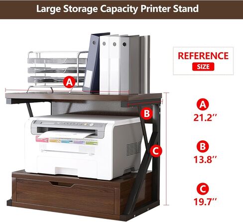 Printer Stand for Desk,2 Tier Desktop Printer Stand,Home Printer Stand with Storage Drawer,Small Printer Table,Desk Organizer Shelf for Top of Desk,Printer Rack for Fax Machine,Scanner-Walnut in Saudi Arabia