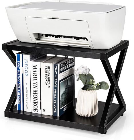 حامل طابعة سطح المكتب من Tangkula بطبقتين، رف كتب تخزين خشبي مع 4 وسادات مضادة للانزلاق قابلة للتعديل، منظم تخزين على سطح الطاولة على شكل X، مثالي للمنزل والمكتب in Kuwait