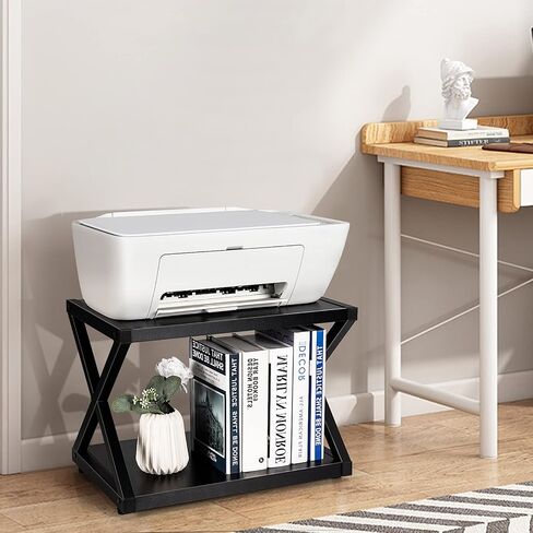 حامل طابعة سطح المكتب من Tangkula بطبقتين، رف كتب تخزين خشبي مع 4 وسادات مضادة للانزلاق قابلة للتعديل، منظم تخزين على سطح الطاولة على شكل X، مثالي للمنزل والمكتب in Kuwait