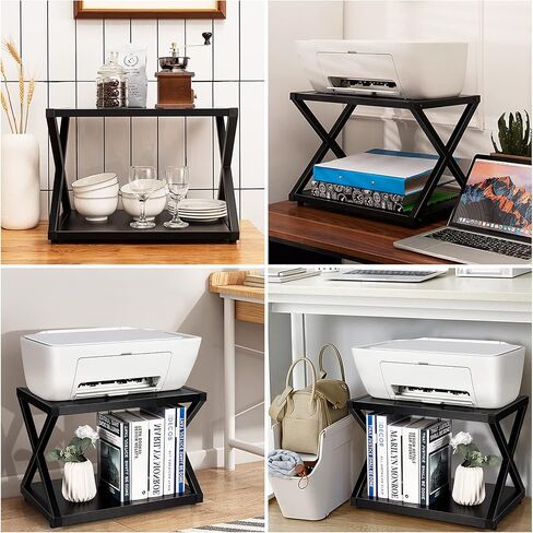 حامل طابعة سطح المكتب من Tangkula بطبقتين، رف كتب تخزين خشبي مع 4 وسادات مضادة للانزلاق قابلة للتعديل، منظم تخزين على سطح الطاولة على شكل X، مثالي للمنزل والمكتب in Kuwait