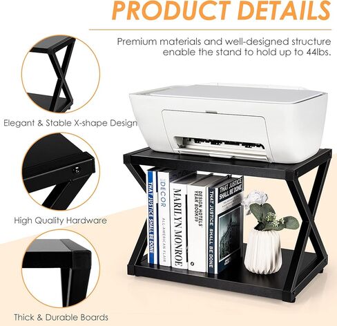 حامل طابعة سطح المكتب من Tangkula بطبقتين، رف كتب تخزين خشبي مع 4 وسادات مضادة للانزلاق قابلة للتعديل، منظم تخزين على سطح الطاولة على شكل X، مثالي للمنزل والمكتب in Kuwait