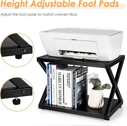 حامل طابعة سطح المكتب من Tangkula بطبقتين، رف كتب تخزين خشبي مع 4 وسادات مضادة للانزلاق قابلة للتعديل، منظم تخزين على سطح الطاولة على شكل X، مثالي للمنزل والمكتب in Kuwait