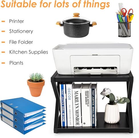 حامل طابعة سطح المكتب من Tangkula بطبقتين، رف كتب تخزين خشبي مع 4 وسادات مضادة للانزلاق قابلة للتعديل، منظم تخزين على سطح الطاولة على شكل X، مثالي للمنزل والمكتب in Kuwait