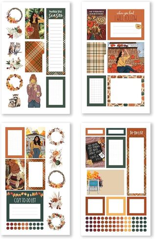 كتاب ملصقات سحر الخريف - كتاب ملصقات مخطط للمخططين والتقويمات والمجلات ولوحات الرؤية - جودة جمالية ممتازة مرسومة يدويًا - ملحقات سجل القصاصات - 24 صفحة in Kuwait