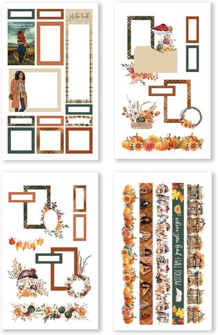 كتاب ملصقات سحر الخريف - كتاب ملصقات مخطط للمخططين والتقويمات والمجلات ولوحات الرؤية - جودة جمالية ممتازة مرسومة يدويًا - ملحقات سجل القصاصات - 24 صفحة in Kuwait