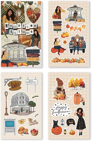 كتاب ملصقات سحر الخريف - كتاب ملصقات مخطط للمخططين والتقويمات والمجلات ولوحات الرؤية - جودة جمالية ممتازة مرسومة يدويًا - ملحقات سجل القصاصات - 24 صفحة in Kuwait