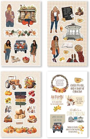 كتاب ملصقات سحر الخريف - كتاب ملصقات مخطط للمخططين والتقويمات والمجلات ولوحات الرؤية - جودة جمالية ممتازة مرسومة يدويًا - ملحقات سجل القصاصات - 24 صفحة in Kuwait