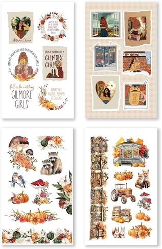 كتاب ملصقات سحر الخريف - كتاب ملصقات مخطط للمخططين والتقويمات والمجلات ولوحات الرؤية - جودة جمالية ممتازة مرسومة يدويًا - ملحقات سجل القصاصات - 24 صفحة in Kuwait