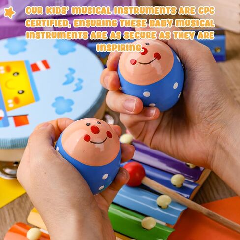 POPLAY 12PCS Toddler Musical Instruments, Wooden Percussion Instruments Toys for Toddlers Musical Toys Set with Mesh Bag Tambourine Xylophone for Baby Kids Preschool Education in Saudi Arabia