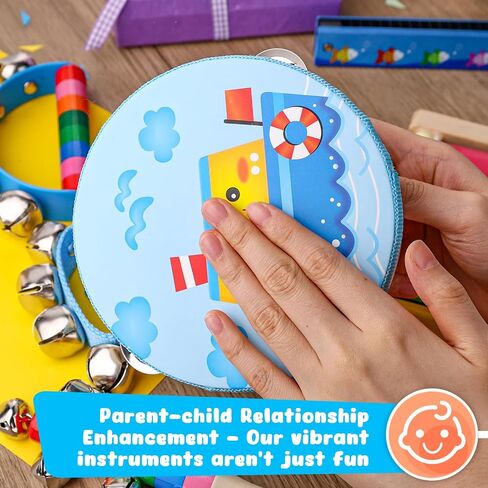POPLAY 12PCS Toddler Musical Instruments, Wooden Percussion Instruments Toys for Toddlers Musical Toys Set with Mesh Bag Tambourine Xylophone for Baby Kids Preschool Education in Saudi Arabia