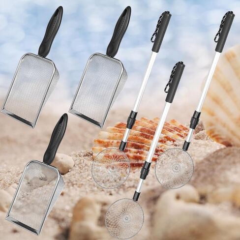 6pcs Shelling Tools for Beach Include Sand Sifter with Extra Long Adjustable Handle, Beach Mesh Shovel, Sand Scoop for Kids Girls Boys in Saudi Arabia