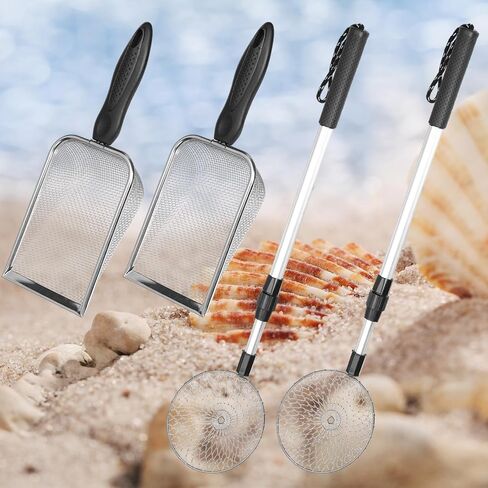 6pcs Shelling Tools for Beach Include Sand Sifter with Extra Long Adjustable Handle, Beach Mesh Shovel, Sand Scoop for Kids Girls Boys in Saudi Arabia