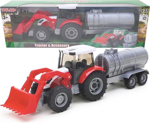 Toyland Tractor & Trailer Set 1:32 Scale - Boys Vehicle Play Toys (RED Tractor Barrel Trailer) in Saudi Arabia