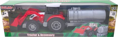 Toyland Tractor & Trailer Set 1:32 Scale - Boys Vehicle Play Toys (RED Tractor Barrel Trailer) in Saudi Arabia