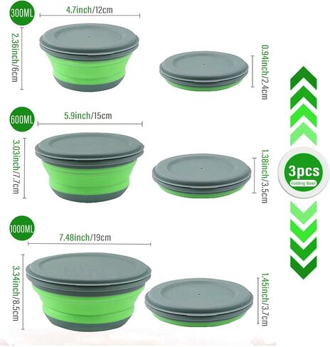 Collapsible Bowls, 3pcs Food Grade Silicone Camping Bowl Salad Bowl with lids, Portable Expandable Lunch Box Food Storage Container for Camping Travel and Picnic in Saudi Arabia