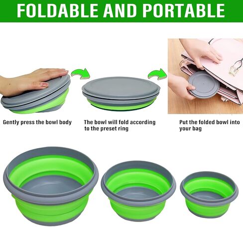 Collapsible Bowls, 3pcs Food Grade Silicone Camping Bowl Salad Bowl with lids, Portable Expandable Lunch Box Food Storage Container for Camping Travel and Picnic in Saudi Arabia