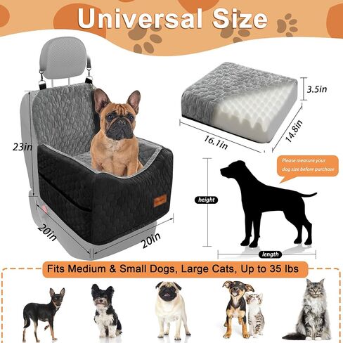 Dog Car Seat for Small Dogs, Memory Foam Dog Booster Seat, Elevated Pet Car Seat for Dogs up to 35 lbs, Travel Safety Dog Car Bed with Washable Removable Cover, Storage Pockets (Black) in Saudi Arabia
