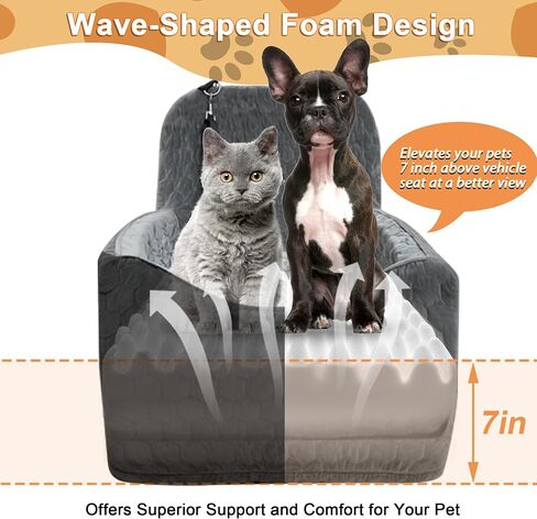 Dog Car Seat for Small Dogs, Memory Foam Dog Booster Seat, Elevated Pet Car Seat for Dogs up to 35 lbs, Travel Safety Dog Car Bed with Washable Removable Cover, Storage Pockets (Black) in Saudi Arabia