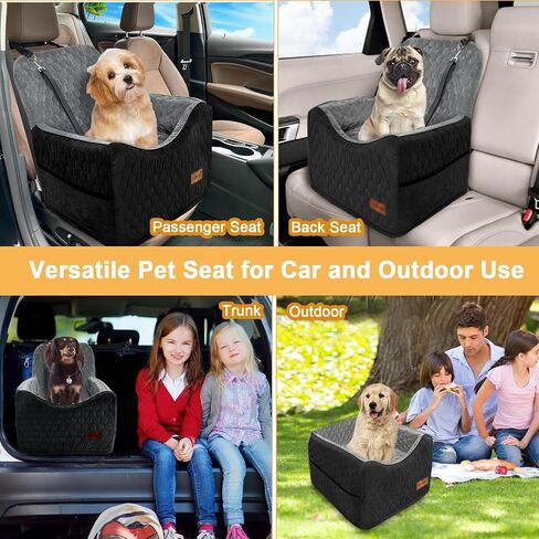 Dog Car Seat for Small Dogs, Memory Foam Dog Booster Seat, Elevated Pet Car Seat for Dogs up to 35 lbs, Travel Safety Dog Car Bed with Washable Removable Cover, Storage Pockets (Black) in Saudi Arabia