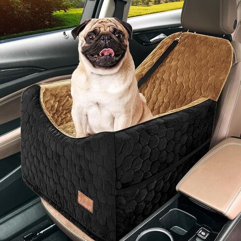 Dog Car Seat for Small Dogs, Memory Foam Dog Booster Seat, Elevated Pet Car Seat for Dogs up to 35 lbs, Travel Safety Dog Car Bed with Washable Removable Cover, Storage Pockets (Black) in Saudi Arabia
