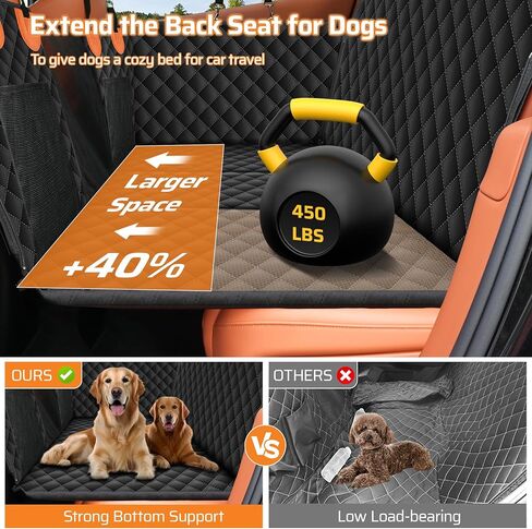 Back Seat Extender for Dogs-Supports, Waterproof Dog Car Seat Cover Hard Bottom-Detachable, 600D Heavy Duty Scratch Proof Nonslip Soft, Dog Hammock for Car, SUV, Truck (Holds 450lbs) in Saudi Arabia