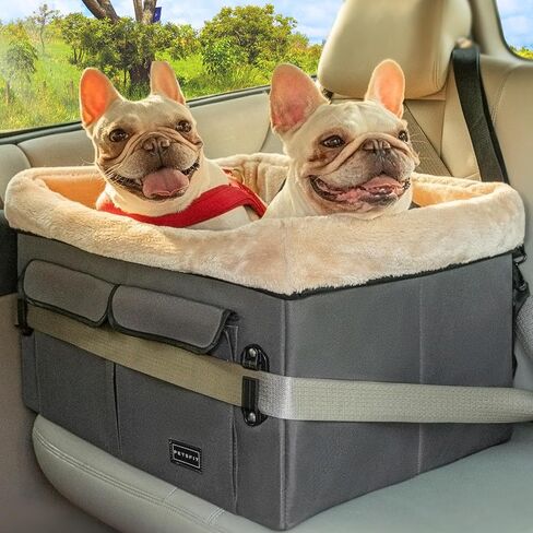 Petsfit Dog Car Seat for Medium Dogs or 2 Small Dogs, Upgraded Dog Booster Car Seat for Front and Back Seats with 2 Safety Leashes (Medium, Deep Grey) in Saudi Arabia