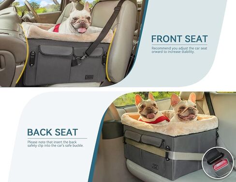 Petsfit Dog Car Seat for Medium Dogs or 2 Small Dogs, Upgraded Dog Booster Car Seat for Front and Back Seats with 2 Safety Leashes (Medium, Deep Grey) in Saudi Arabia