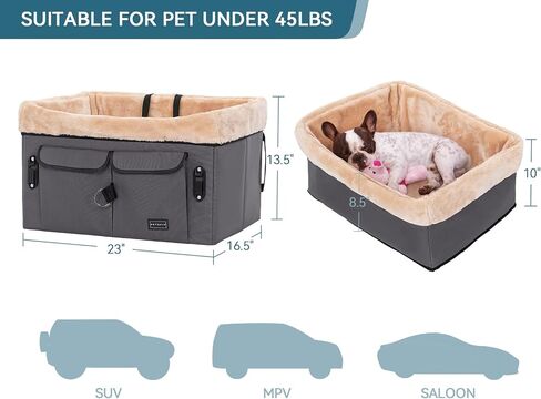 Petsfit Dog Car Seat for Medium Dogs or 2 Small Dogs, Upgraded Dog Booster Car Seat for Front and Back Seats with 2 Safety Leashes (Medium, Deep Grey) in Saudi Arabia