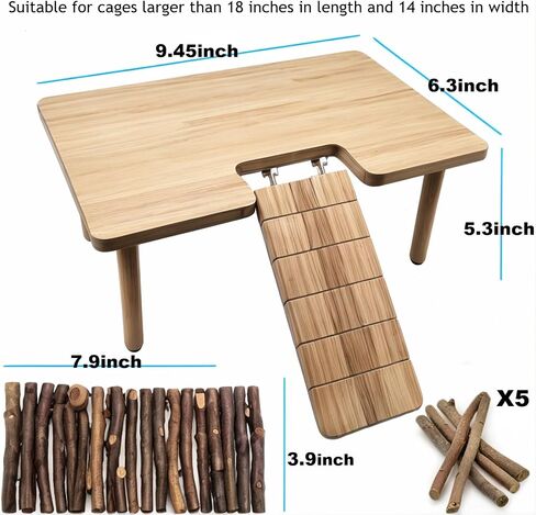 Hamster Platform with Legs, Small Syrian Hamsters Climbing Platforms with Ramp Kit with Hamster Hest, Wood Ladder Bridge Rat Playing Toy Standing Table Gerbil Cage Accessories in Saudi Arabia