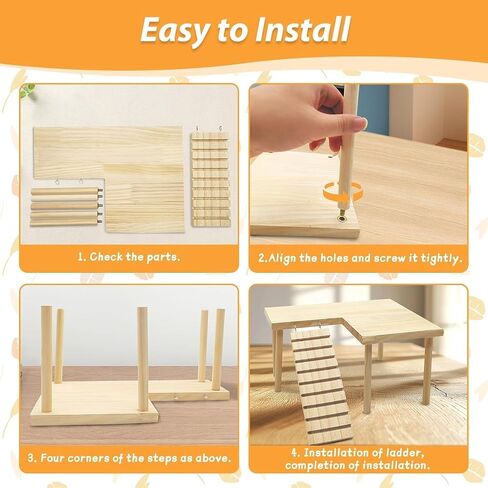 Hamster Platform with Legs, Small Syrian Hamsters Climbing Platforms with Ramp Kit with Hamster Hest, Wood Ladder Bridge Rat Playing Toy Standing Table Gerbil Cage Accessories in Saudi Arabia