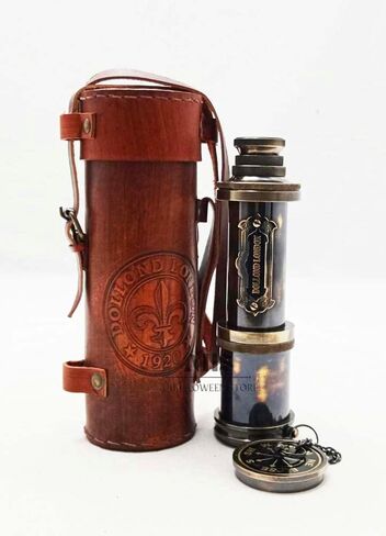 Antique Brass Pirate Telescope Camping Accessories Telescope for Adults Marine Sailor's Spyglass, 17 inch Brass Made w High Resolution Magnification w Brown Leather Case Nautical Gift in Saudi Arabia