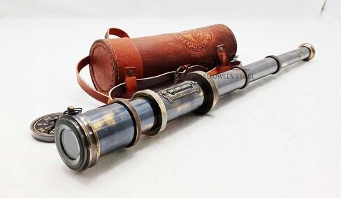 Antique Brass Pirate Telescope Camping Accessories Telescope for Adults Marine Sailor's Spyglass, 17 inch Brass Made w High Resolution Magnification w Brown Leather Case Nautical Gift in Saudi Arabia
