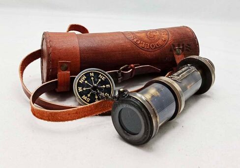 Antique Brass Pirate Telescope Camping Accessories Telescope for Adults Marine Sailor's Spyglass, 17 inch Brass Made w High Resolution Magnification w Brown Leather Case Nautical Gift in Saudi Arabia