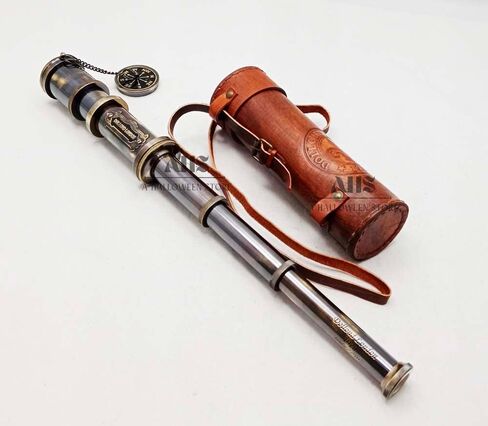 Antique Brass Pirate Telescope Camping Accessories Telescope for Adults Marine Sailor's Spyglass, 17 inch Brass Made w High Resolution Magnification w Brown Leather Case Nautical Gift in Saudi Arabia