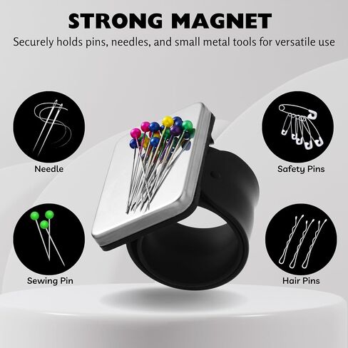 HEYNERIC™ Magnetic Pin Cushion Wrist + Prevent Pricks Ring Pin Cushion + 100 pcs Sewing Pins | Innovative Wrist Pin Cushions for Sewing, Ideal for Seamstress or Sewing Enthusiasts. (Black) in Saudi Arabia