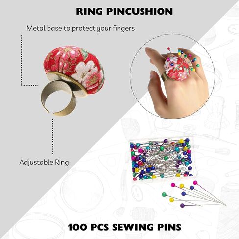 HEYNERIC™ Magnetic Pin Cushion Wrist + Prevent Pricks Ring Pin Cushion + 100 pcs Sewing Pins | Innovative Wrist Pin Cushions for Sewing, Ideal for Seamstress or Sewing Enthusiasts. (Black) in Saudi Arabia
