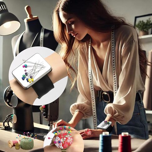 HEYNERIC™ Magnetic Pin Cushion Wrist + Prevent Pricks Ring Pin Cushion + 100 pcs Sewing Pins | Innovative Wrist Pin Cushions for Sewing, Ideal for Seamstress or Sewing Enthusiasts. (Black) in Saudi Arabia