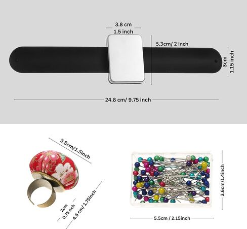 HEYNERIC™ Magnetic Pin Cushion Wrist + Prevent Pricks Ring Pin Cushion + 100 pcs Sewing Pins | Innovative Wrist Pin Cushions for Sewing, Ideal for Seamstress or Sewing Enthusiasts. (Black) in Saudi Arabia