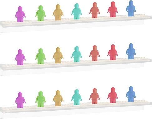 3-Pack Display Shelves for Minifigure - Wall Mount Shelf for Building Bricks Holds Up to 72 Figures, Cabinet Acrylic Floating Display Case Compatible with Lego Figure Collectibles Black (Shelf Only) in Saudi Arabia