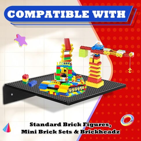 3-Pack Display Shelves for Minifigure - Wall Mount Shelf for Building Bricks Holds Up to 72 Figures, Cabinet Acrylic Floating Display Case Compatible with Lego Figure Collectibles Black (Shelf Only) in Saudi Arabia