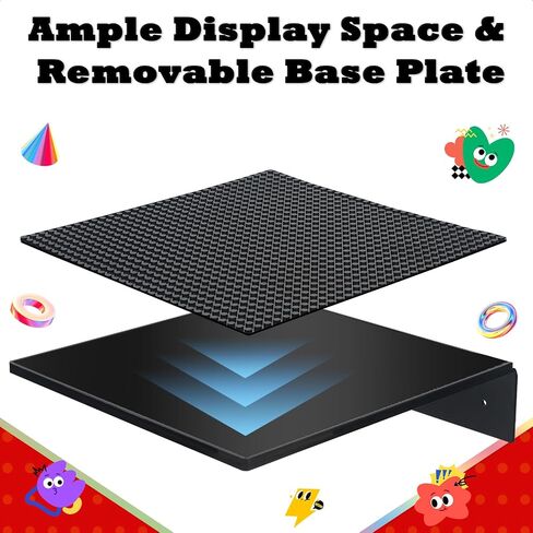 3-Pack Display Shelves for Minifigure - Wall Mount Shelf for Building Bricks Holds Up to 72 Figures, Cabinet Acrylic Floating Display Case Compatible with Lego Figure Collectibles Black (Shelf Only) in Saudi Arabia