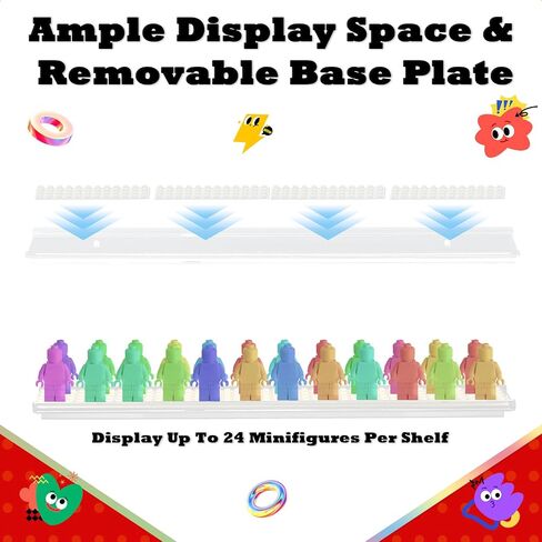 3-Pack Display Shelves for Minifigure - Wall Mount Shelf for Building Bricks Holds Up to 72 Figures, Cabinet Acrylic Floating Display Case Compatible with Lego Figure Collectibles Black (Shelf Only) in Saudi Arabia