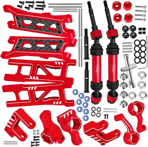 جزء ترقيات RC لـ ECX 1/10 2WD Ruckus، Ax، Brutus، Circuit، AMP MT، AMP DB، AMP Crush، K&N Torment، كتلة العجلات، كتل التوجيه، حاملات المحور الخلفي، الأذرع، عمود القيادة، أحمر in Kuwait