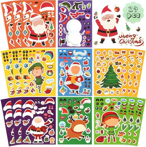 Christmas Stickers for Kids, 24 Sheets Christmas Make a face Stickers Christmas Crafts Make Your Own Sticker Christmas Party Favors Stocking Stuffers Christmas Gift Classroom Activity Holiday Stickers in Saudi Arabia
