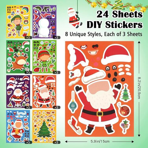Christmas Stickers for Kids, 24 Sheets Christmas Make a face Stickers Christmas Crafts Make Your Own Sticker Christmas Party Favors Stocking Stuffers Christmas Gift Classroom Activity Holiday Stickers in Saudi Arabia