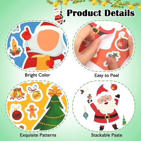 Christmas Stickers for Kids, 24 Sheets Christmas Make a face Stickers Christmas Crafts Make Your Own Sticker Christmas Party Favors Stocking Stuffers Christmas Gift Classroom Activity Holiday Stickers in Saudi Arabia
