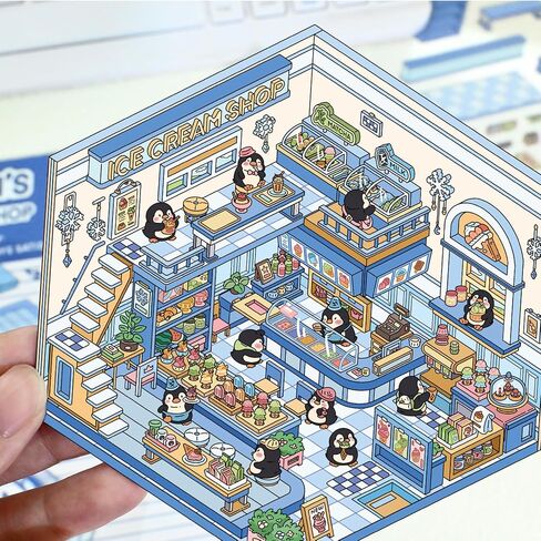 DIY 3D House Stickers, 4 Set Fun DIY Stickers Scene Make Your Own Warm Home, Supermarket, Coffee Shop, Music Bar, Cute 3D Cartoon Scene Stickers for Adult Kids Relief Stress Pass The Time (XMPLUS) in Saudi Arabia